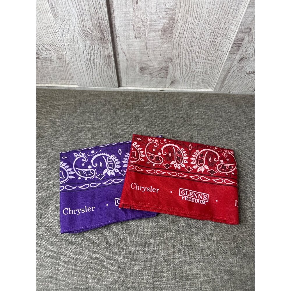 2 pk Chrysler Glenns Freedom Dodge Ram Red & Purple Paisley Bandanas 21"x21"